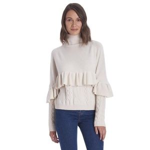 NAADAM STUDIO VOLTA cream mock neck cable ruffles CASHMERE SWEATER S
